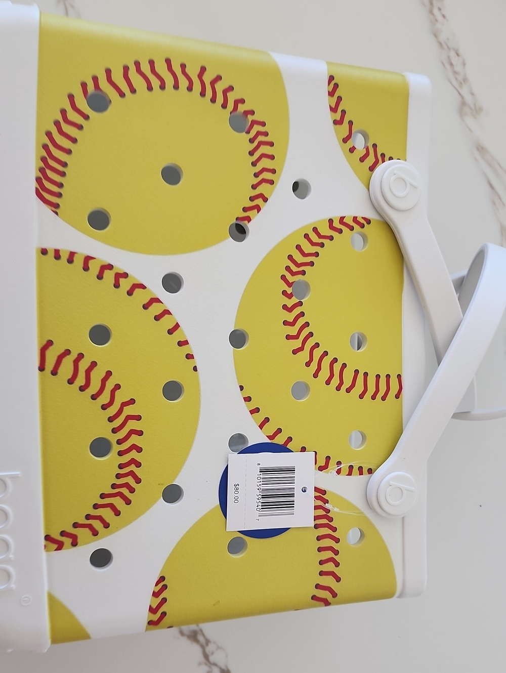BOGG BAG Yellow & White Baseball Print Tote 15" X 13"x 5"